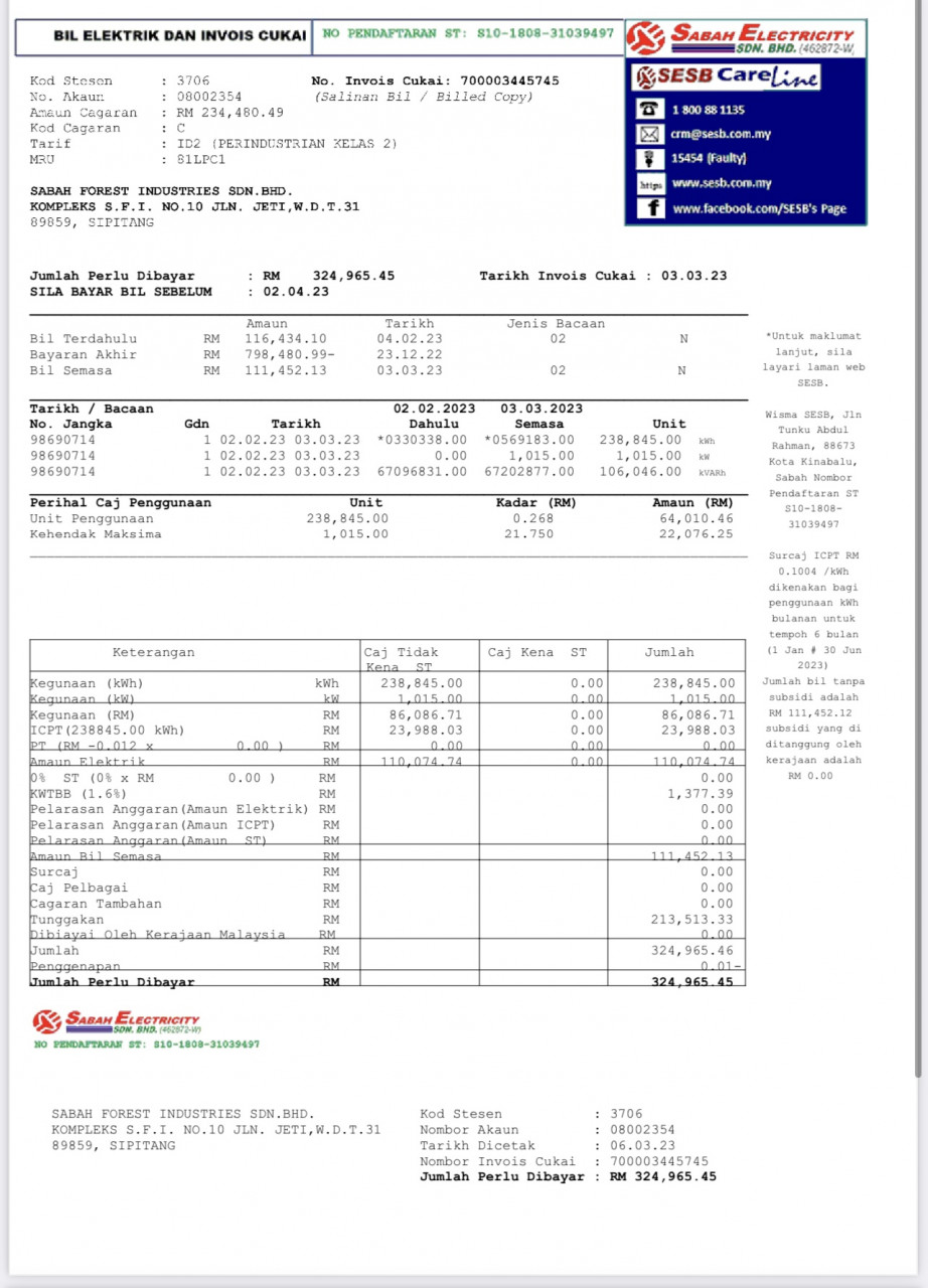 This notice sighted by The Vibes reveals that the Sabah Forest Industries estate has an overdue bill of over RM300,000. – The Vibes pic, May 4, 2023