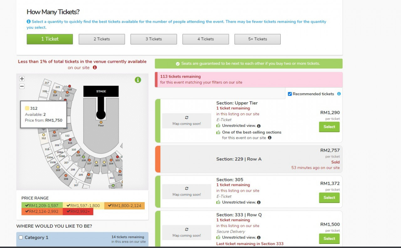 A screen grab of the Viagogo website showing Coldplay tickets being resold. – Screen grab pic, May 17, 2023