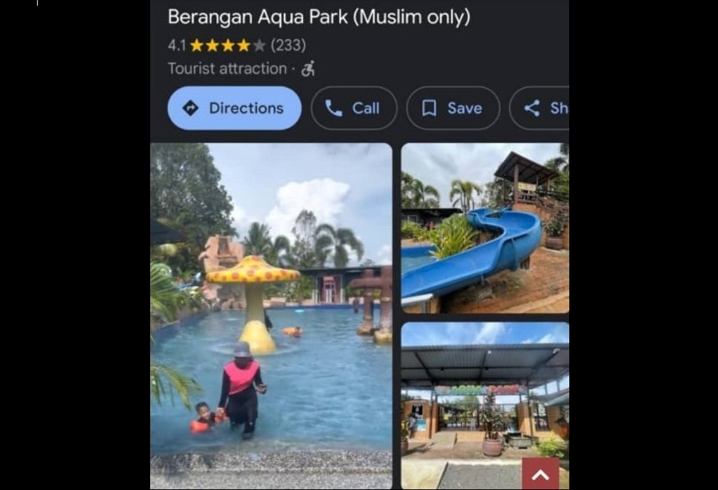 An Internet search on Google on January 29, 2024 found the water park labelled as ‘Muslim only’. A check on February 2 showed that the label has been removed. – Screen grab