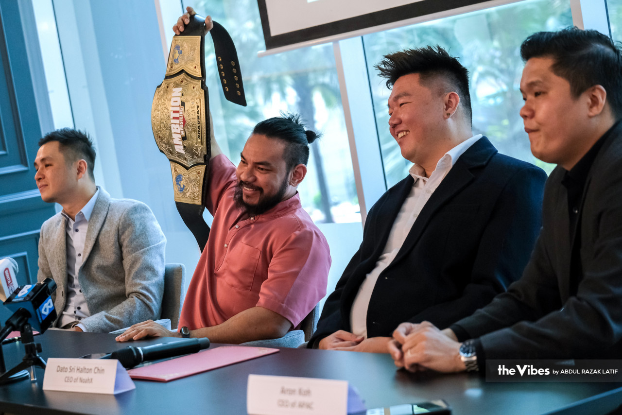 Despite being perceived as mere entertainment, Ayez Shaukat Fonseka Farid (second from left) says that pro wrestling is nothing to be embarrassed about. – ABDUL RAZAK LATIF/The Vibes pic, March 24, 2023