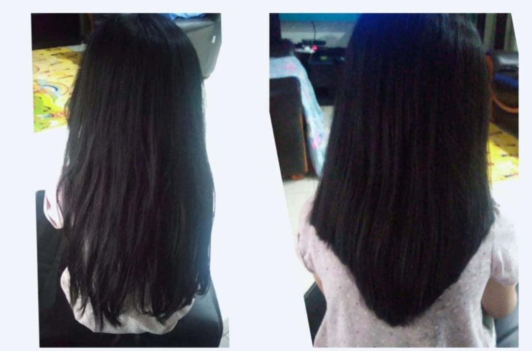 A mother in Sandakan’s before and after photos of her first attempt to cut her 8-year-old daughter’s hair. She said she wanted to make a V-shape ‘like the salon but it turned out weird’. – File pic, September 27, 2021