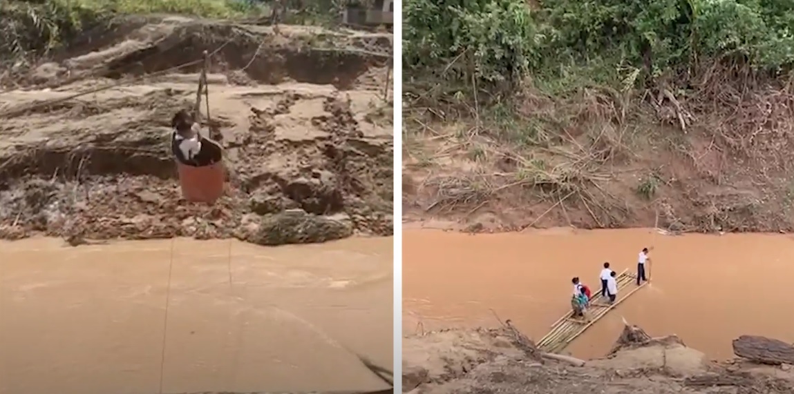 Children ride the zipline after the flood on March 5 left five villages disconnected from Nabawan town after it destroyed the bridges that served as their only means to connect with the outside world. – Pic courtesy of Zazila Roslan, April 29, 2022