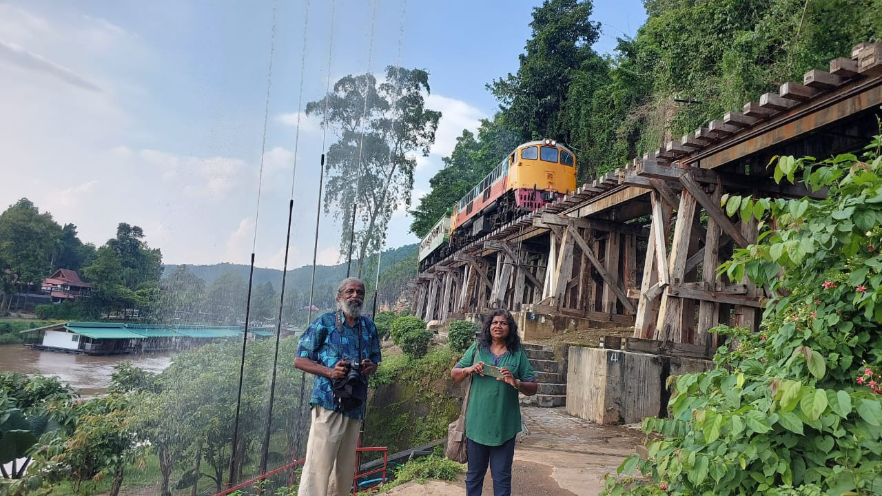 History activist P. Chandrasekaran (left) and a colleague at the Death Railway in Kanchanaburi. – Pic courtesy of Death Railway Interest Group, October 29, 2023
