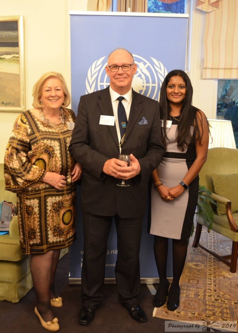 (From left) Joy Dunsheath of the World Federation of UNA Associations, former UNANZ president Peter Nichols and Gayathri Paranisamy. – Eva Aprinay pic, March 7, 2021