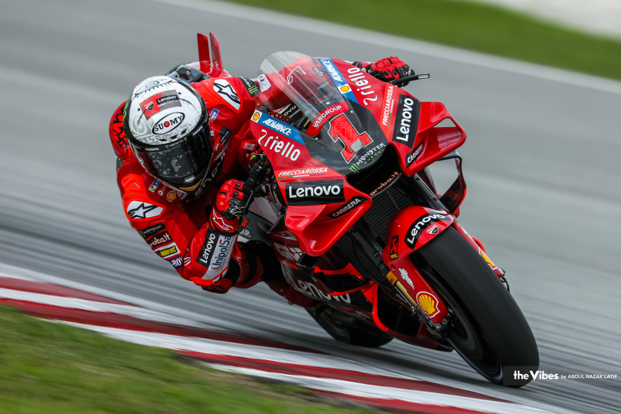 Reigning world champion Francesco Bagnaia seen with number 1 on his bike, which is only reserved for the previous season’s champion. – ABDUL RAZAK LATIF/The Vibes pic, February 16, 2023