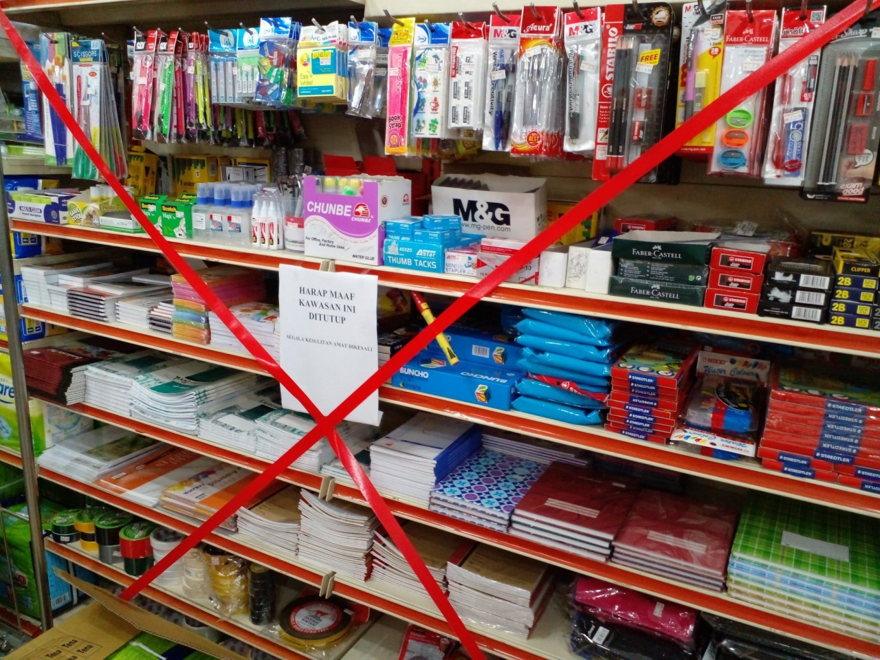 A cordoned-off stationery section at a shop during the nationwide lockdown. – The Vibes pic, June 7, 2021