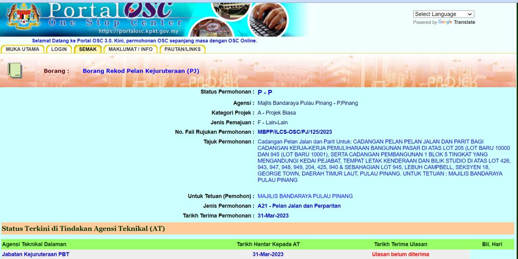 A screen grab of the application submitted by the Penang Island City Council as the landowner for a proposed development to itself. – Screen grab pic, April 6, 2023