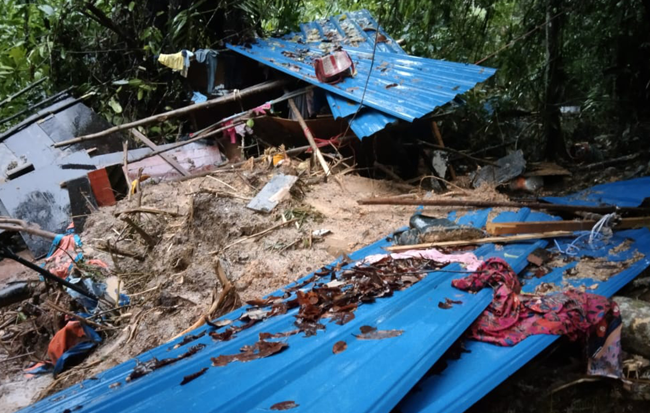 The aftermath of the landslide in Penampang, which killed two people. – Fire and Rescue Dept pic, September 15, 2021 