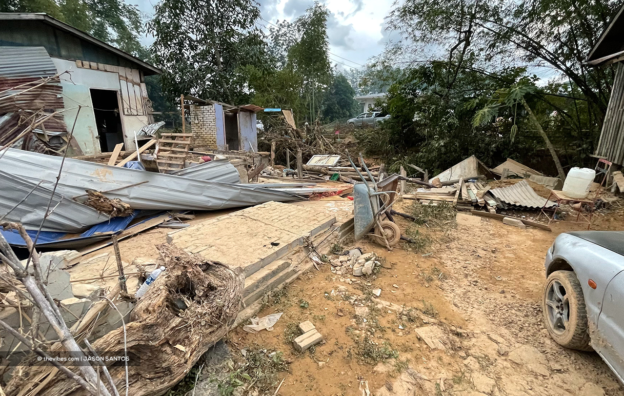 All that is left of Kg Kodou resident Tom's home is his zinc roof and parts of what was a toilet. – JASON SANTOS/The Vibes pic, September 20, 2021