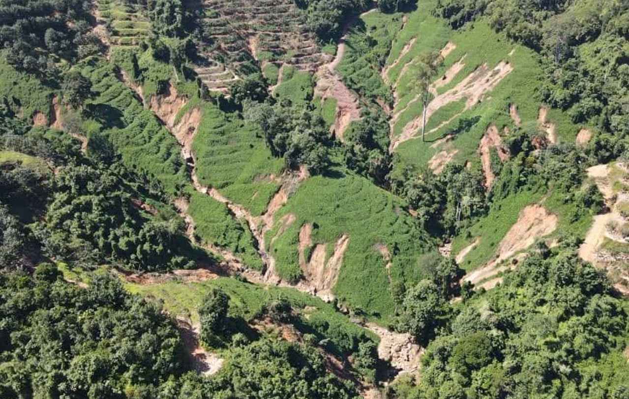 An aerial photo of alleged terracing by the Sabah Rubber Industries Board at Ulu Sugud. – Pic courtesy of Phillip Chin, September 20, 2021