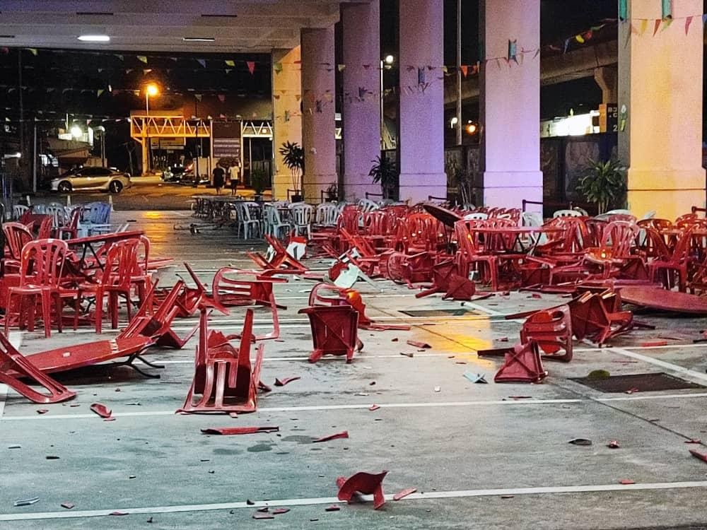 Tables and chairs are strewn near the St Ignatius Church building in Petaling Jaya, after a car droves through the gate. – Pic from reader, June 2, 2024.