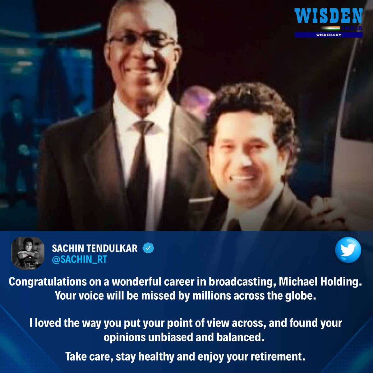 Sachin Tendulkar and Michael Holding. - Twitter pic, September 25, 2021
