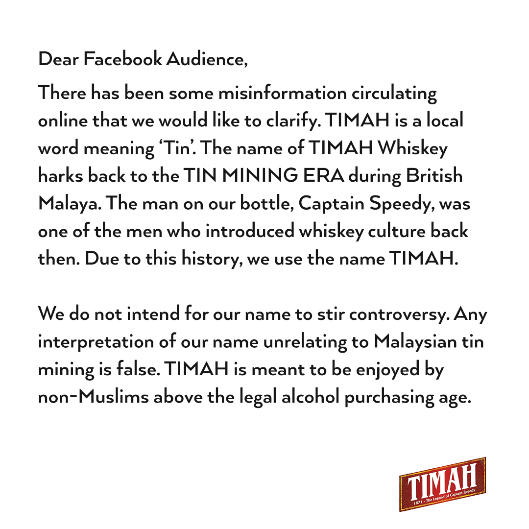 Clarification posted on Timah official Facebook page on Oct 15 following the controversy. Pic courtesy of Timah, October 18, 2021