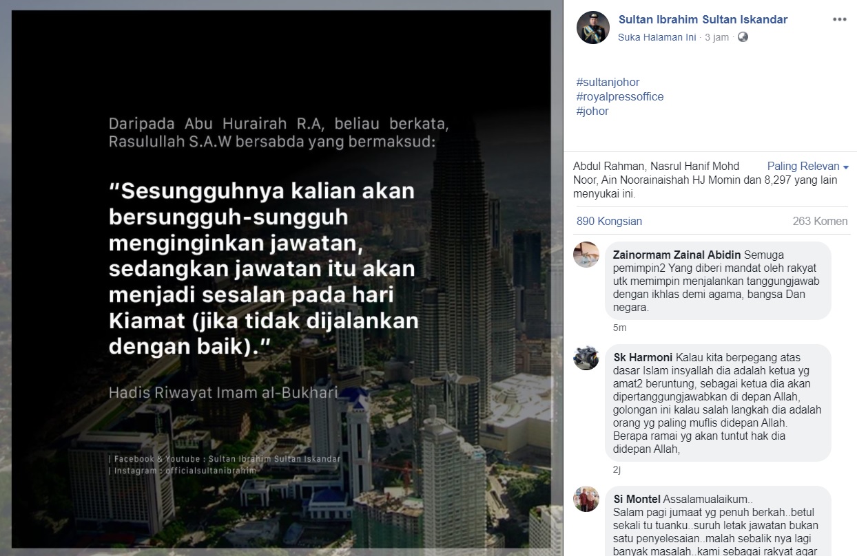 Is Johor Sultan S Latest Fb Post A Dig At Political Rabble Rousers Malaysia The Vibes