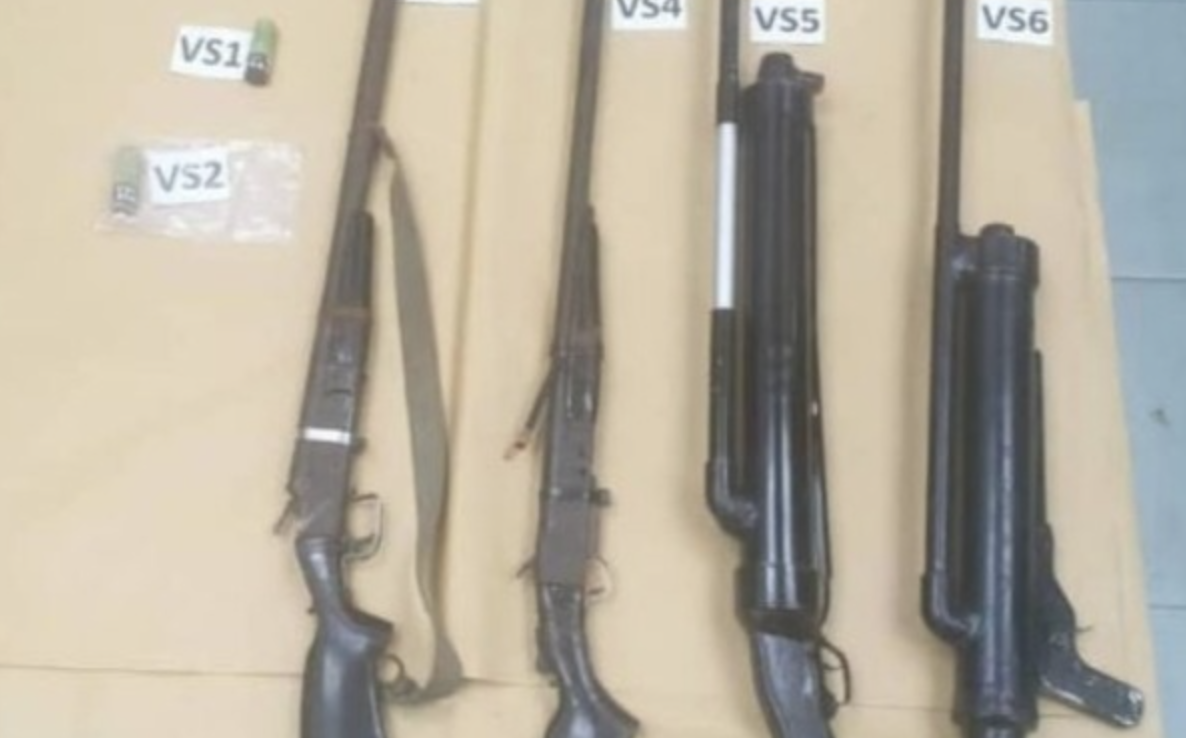 Two shotguns and two airguns were seized from the suspect, who is currently held under remand, says Julau police chief Andam Sulin. – Pic courtesy of Julau police, August 26, 2023