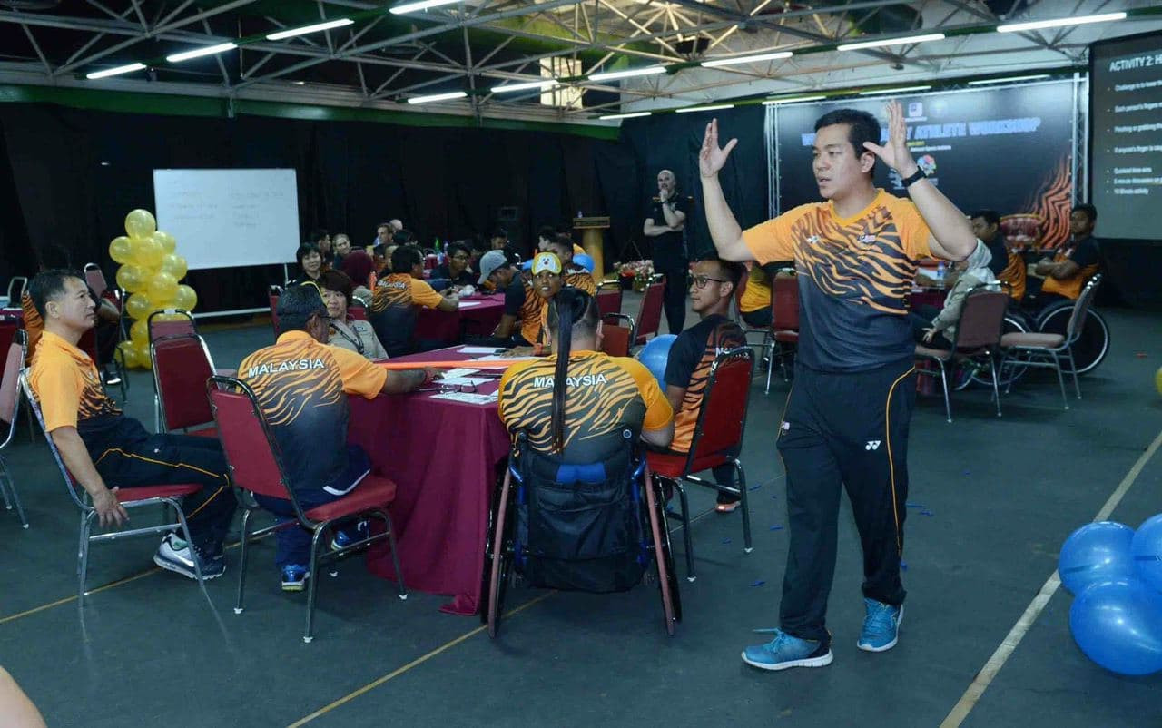 The writer is seen here conducting a training session
