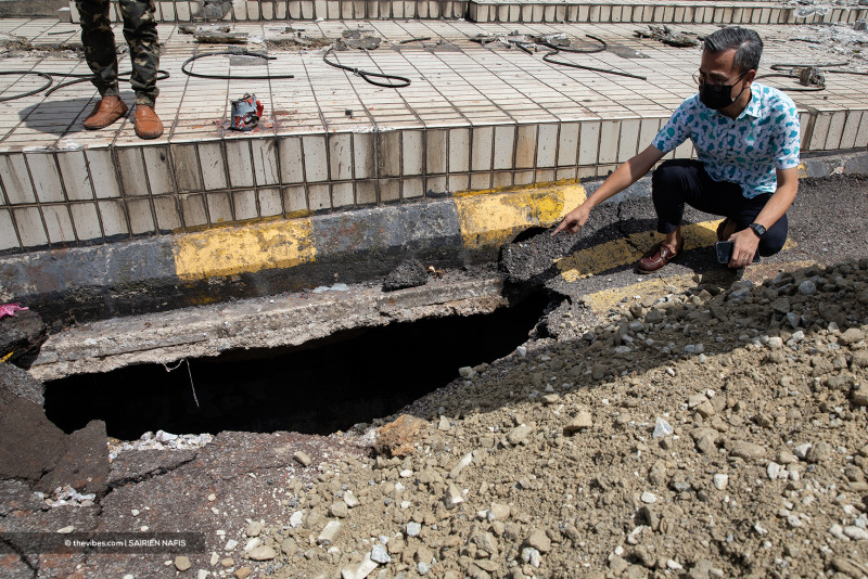 Lane closed for repairs on Jalan Maarof after road caves in