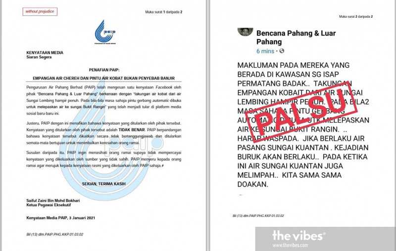 News claiming water to be released into Pahang river causing floods fake