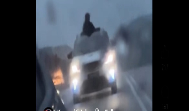 Black object spotted on car along highway. What could it be? (video)