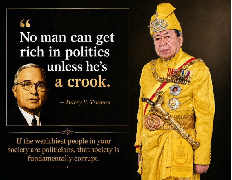 ‘No one gets rich in politics unless he’s a crook’: Selangor Sultan shares Truman's quote