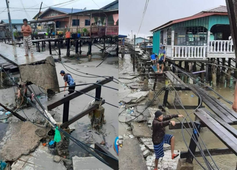 Elderly, children dice with danger after high tide sweeps away bridge