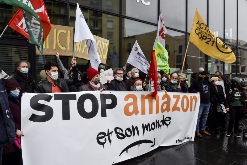 Hundreds protest Amazon expansion in France