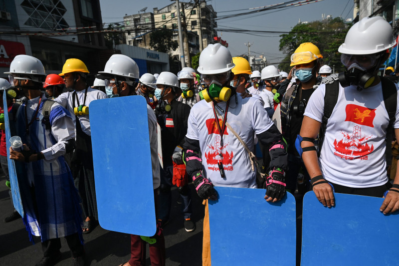 Myanmar police fire rubber bullets to disperse protesters in Yangon