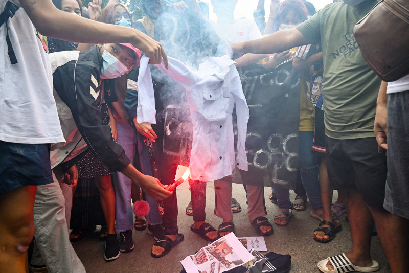 Protesters mark Myanmar coup leader’s birthday with mock funerals
