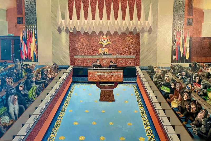 Painting of primates, frogs in Parliament catches S’gor sultan’s attention