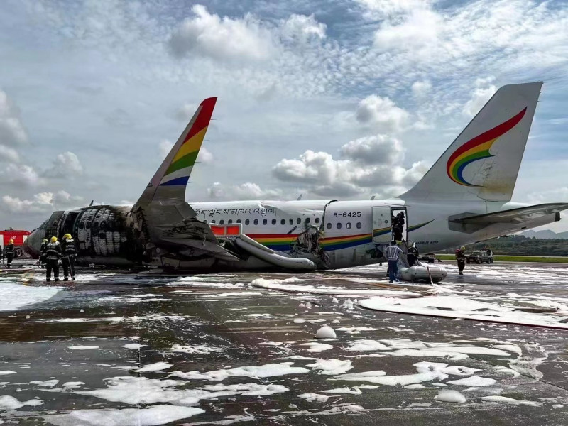 Tibet Airlines flight evacuates passengers, crew after catching fire