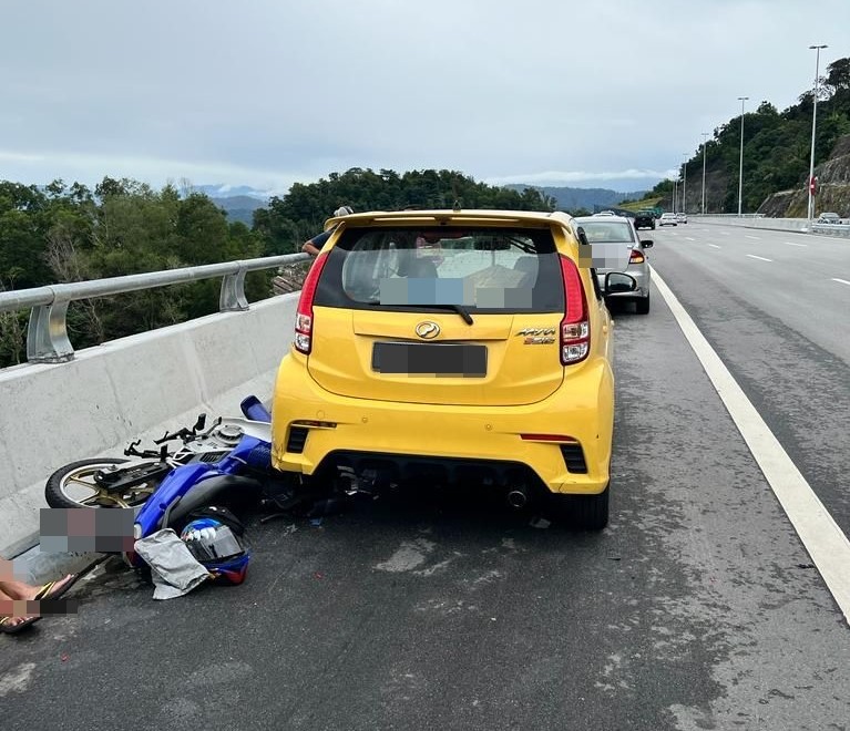 Biker rams Myvi as new SUKE highway records first accident