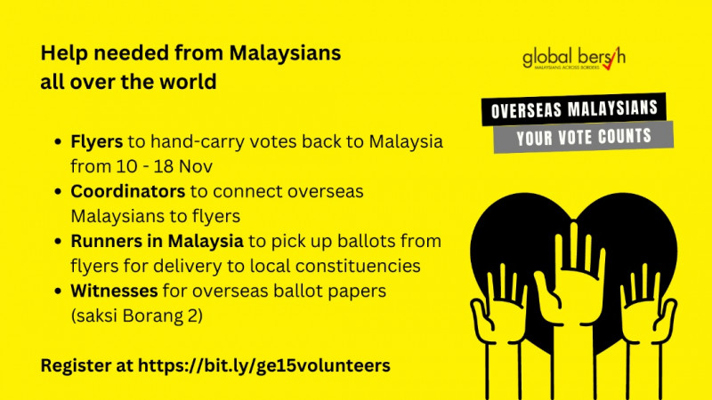 Amazing race: Global Bersih calls for volunteers to bring GE15 postal votes home in time