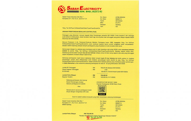 Sabah Electricity cuts supply to SFI estate due to unpaid bills