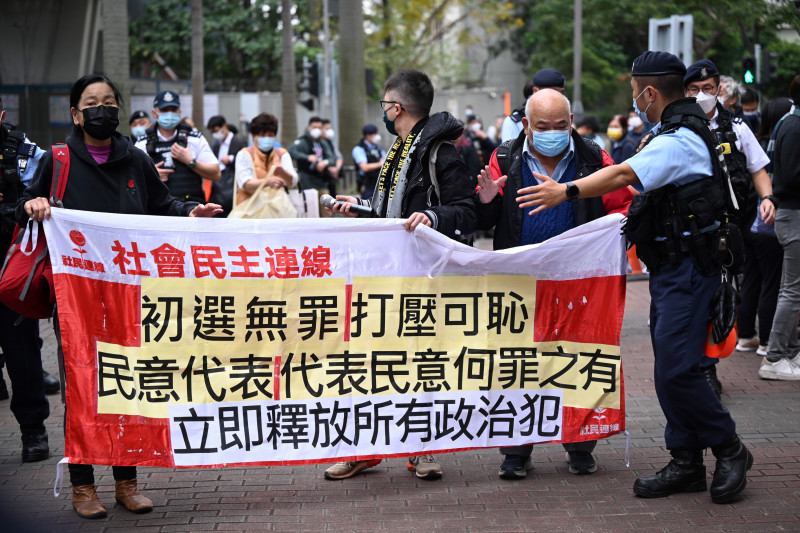 Protesters gather at Hong Kong court where national security trial set to begin
