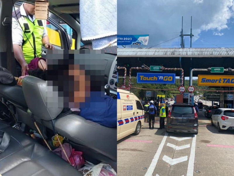 Car crashes into toll barrier after family of four faints