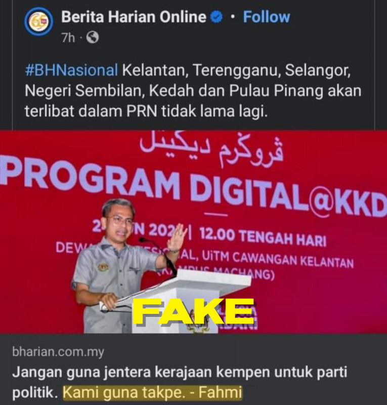 Fahmi blasts doctored headline quoting him on election campaigning