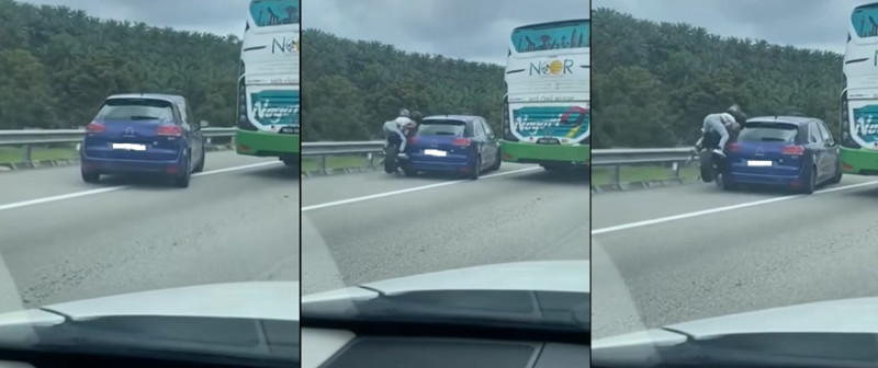 Car swerves into emergency lane, causing crash with motorcycle on North-South Highway