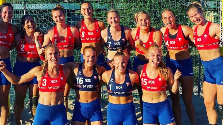 Norway's women's beach handball team fined for over shorts. 
