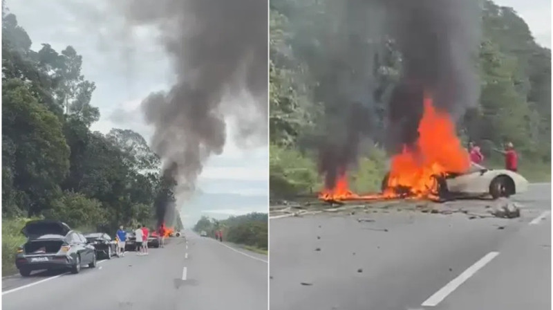 Singaporean couple burnt to death after Ferrari crashes, goes up in flames (video)