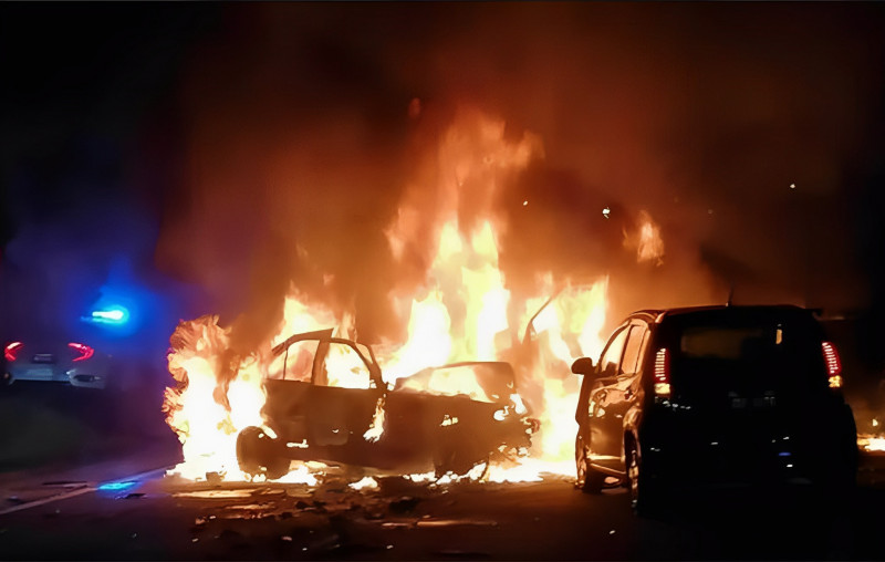 BMW up in flames, driver killed in Permas Jaya crash