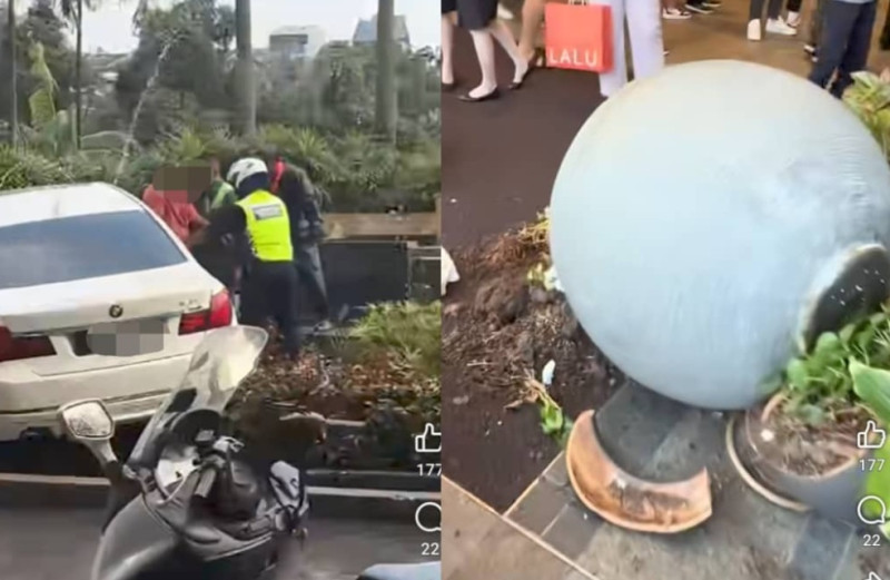 Car crashes near Mid Valley entrance after driver loses control