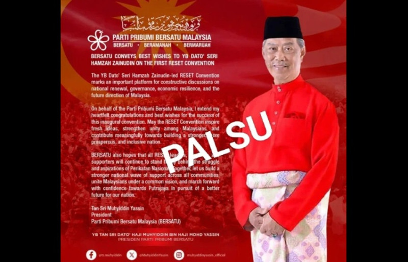 Muhyiddin's 'congratulatory' message to Hamzah a fake