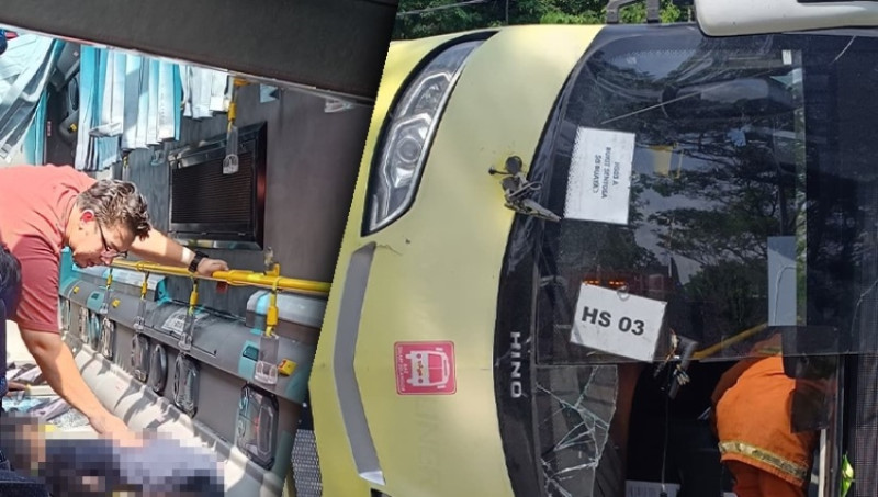 Smart Selangor Bus overturns in Bukit Sentosa, woman and child sustain minor injuries