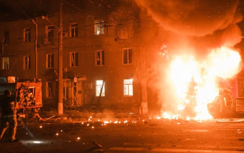 Russia's drone attack on Kyiv sets several residential buildings on fire, Ukraine says
