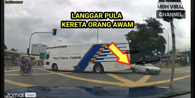 Police bus allegedly makes illegal U-turn, hits car 