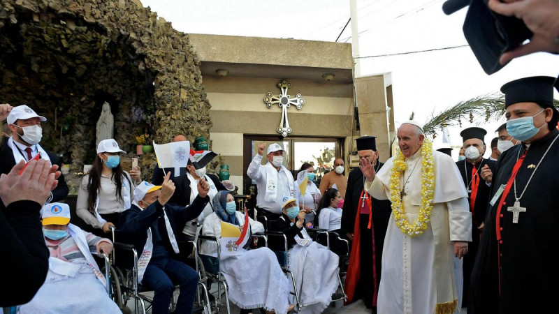 Pope Francis visits Iraqi Christians who suffered under IS