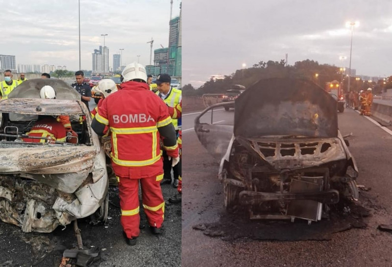Woman burns to death in two-car collision
