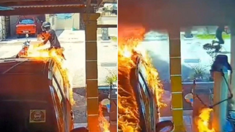 Arson attempt backfires as suspect’s own motorcycle goes up in flames