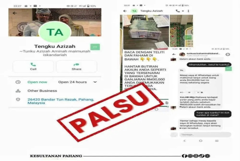 Pahang Palace warns public against fake cash giveaway using Tengku Azizah’s name