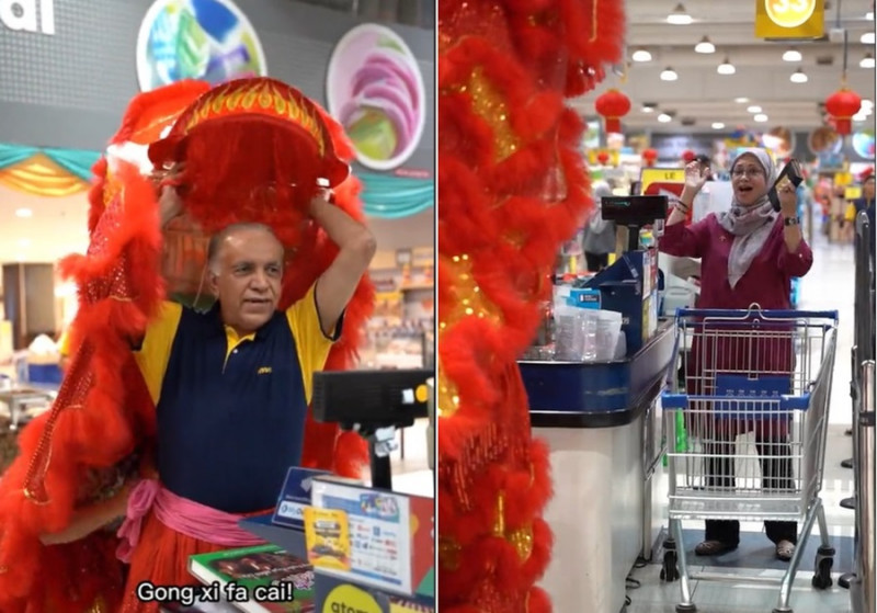 Lion dance by Mydin boss catches shoppers by surprise